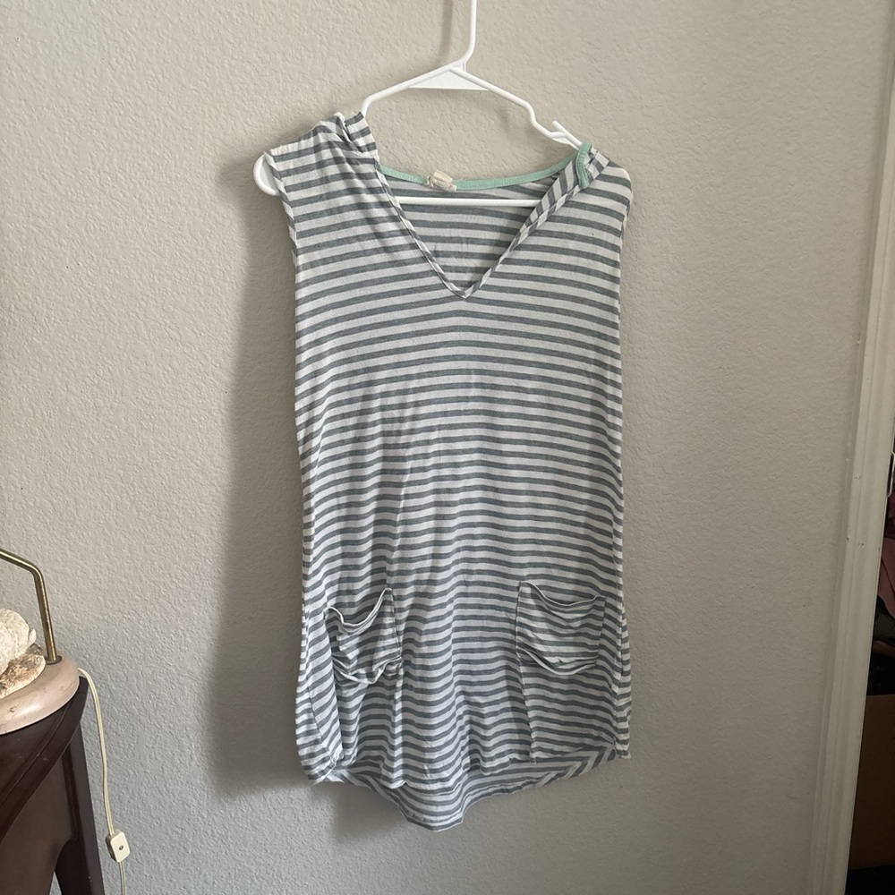 Dakini Gray and White Striped tank top dress with hood